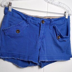 VTG Y2K Islanda Juniors 7 Periwinkle Blue Cuttoff Fringe Shorts Retro 2000s